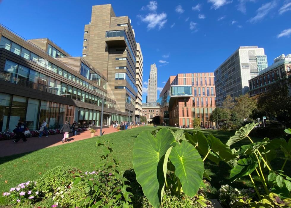 View of Barnard College main campus with the Milstein Center and Futter Field.