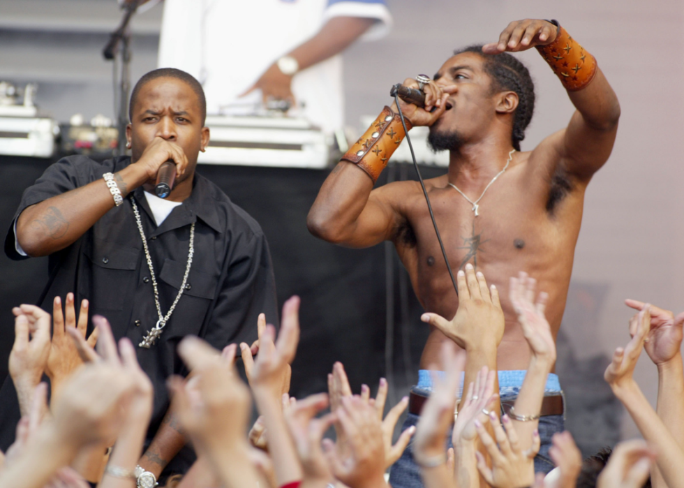 OutKast performs for audience.