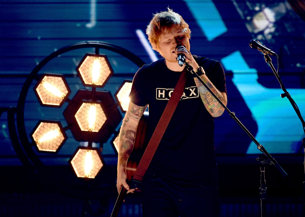 Ed Sheeran performs onstage.