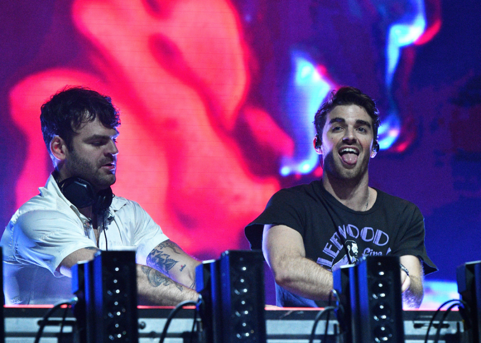 The Chainsmokers performing onstage.