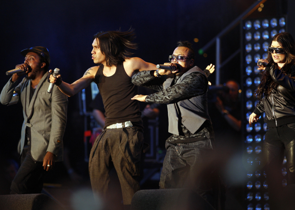 The Black Eyed Peas performing in concert.