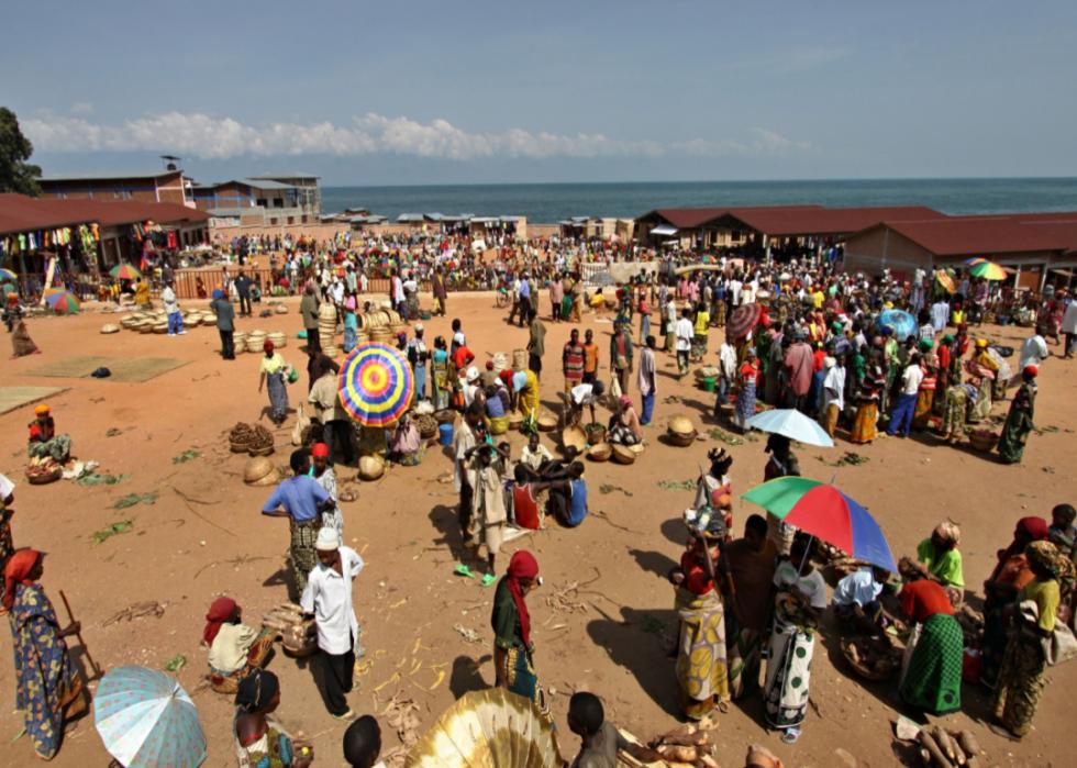 Burundian people gather at an outside market