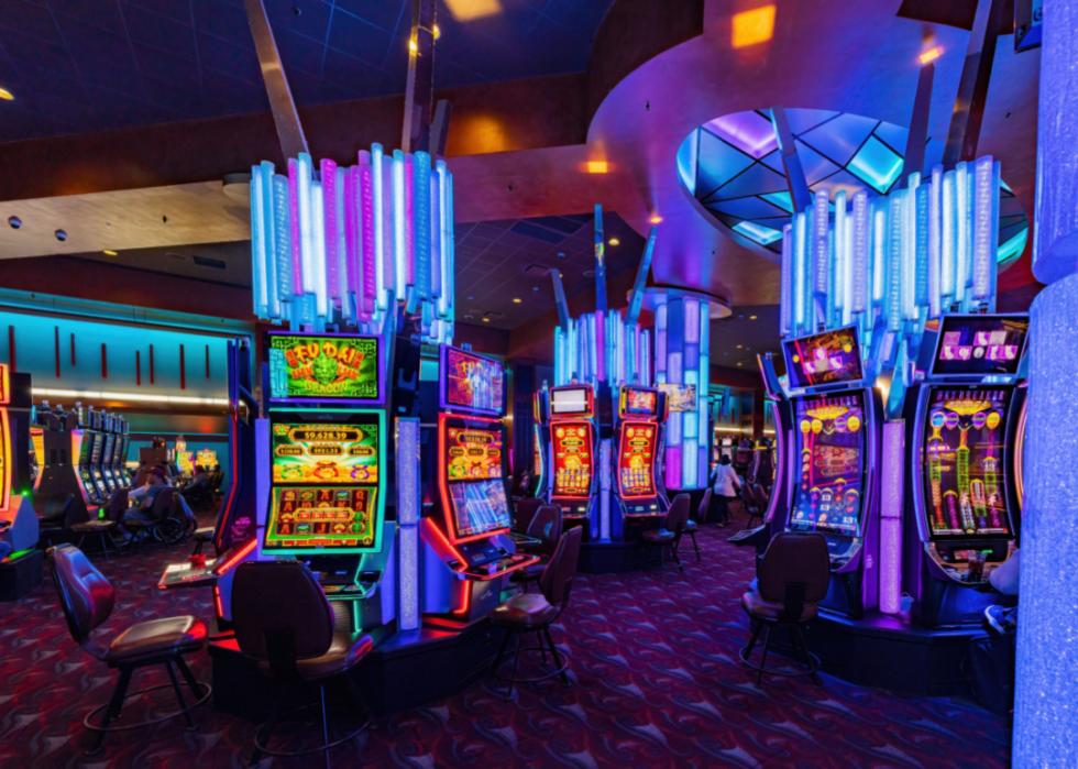 Neon games inside an Oklahoma casino.