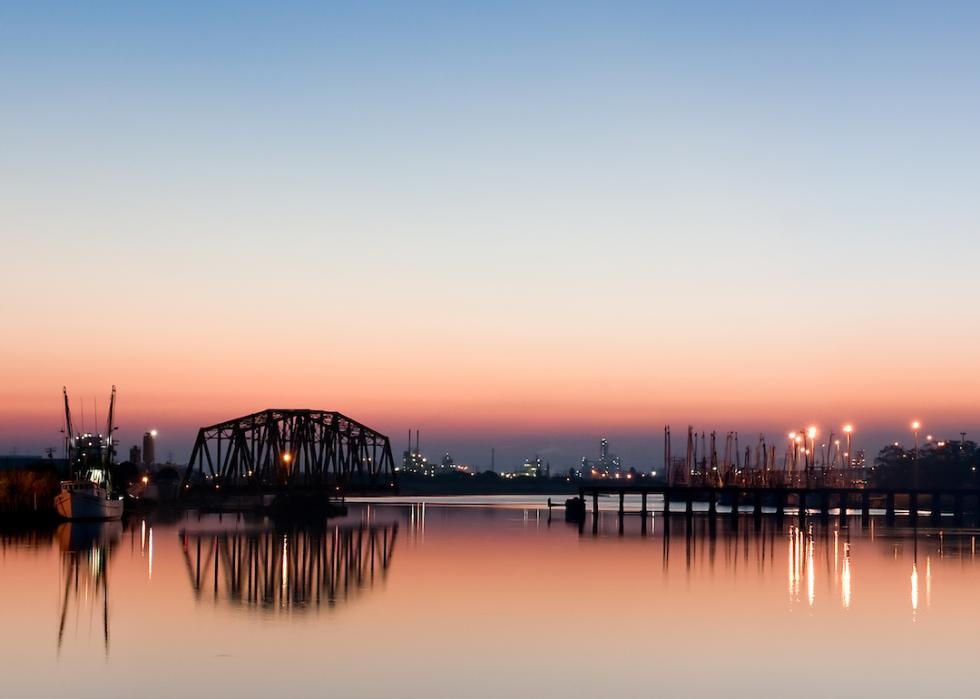 Panorama of a small harbor in Freeport, Texas.