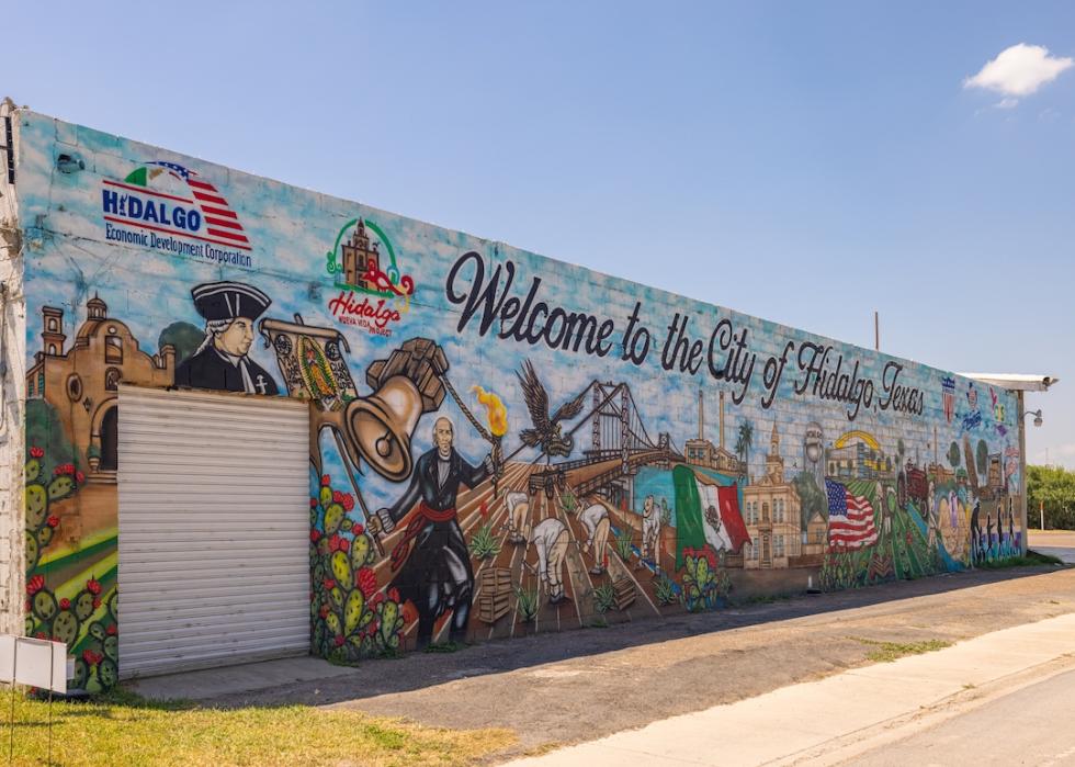 Mural welcoming visitors to the city of Hidalgo, Texas.