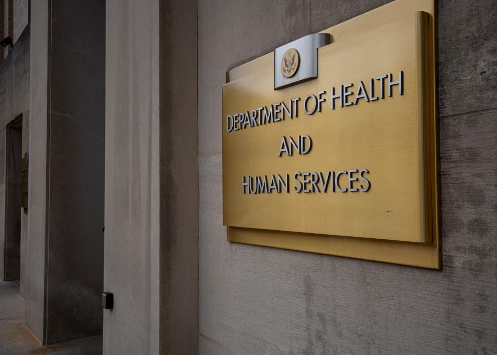 Close-up of the sign for the Department of Health & Human Services.