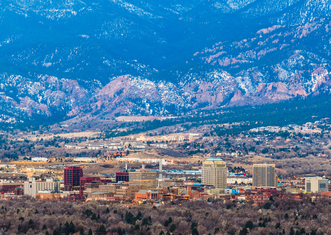 Colorado Springs nestled in the foothills.