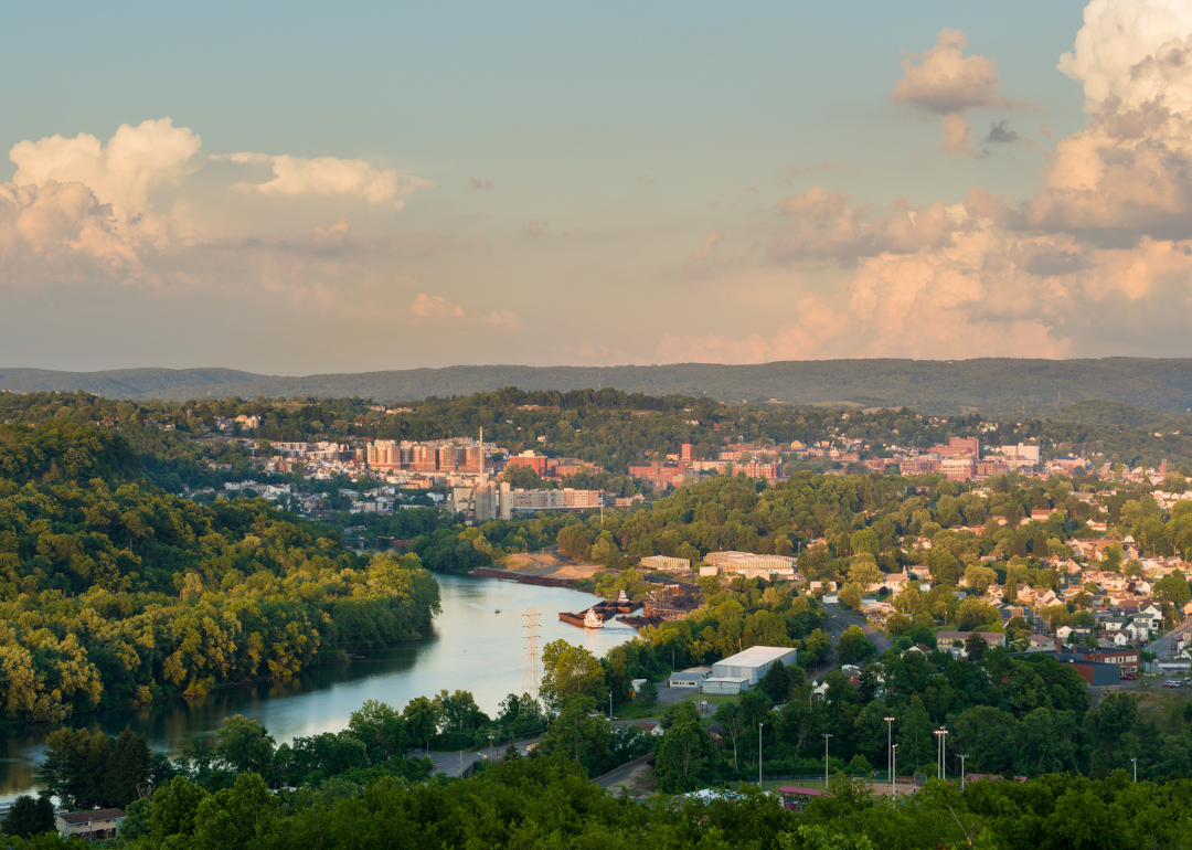 An aerial view of Morgantown on the river.