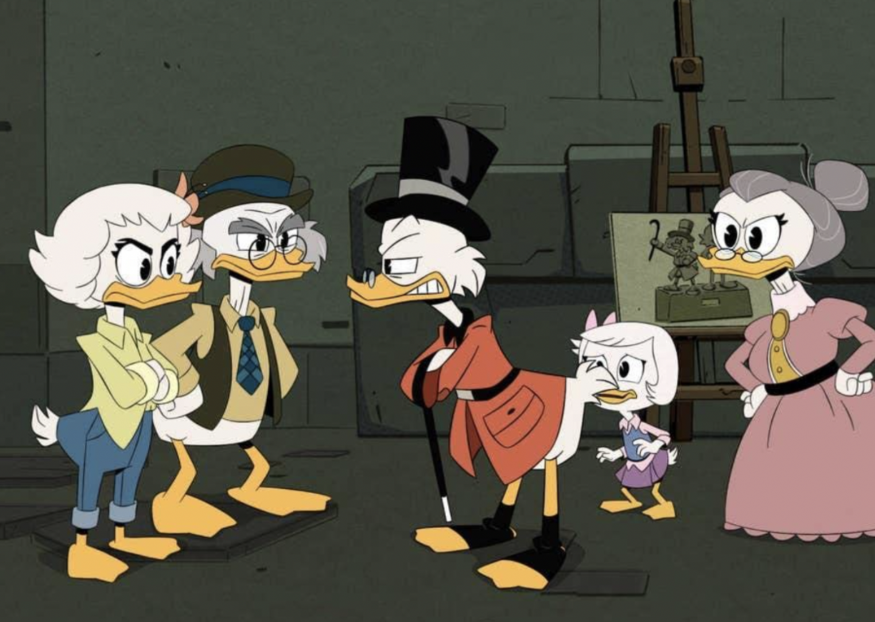 Michelle Gomez, Ashley Jensen, Graham McTavish, David Tennant, and Kate Micucci's animated characters in DuckTales