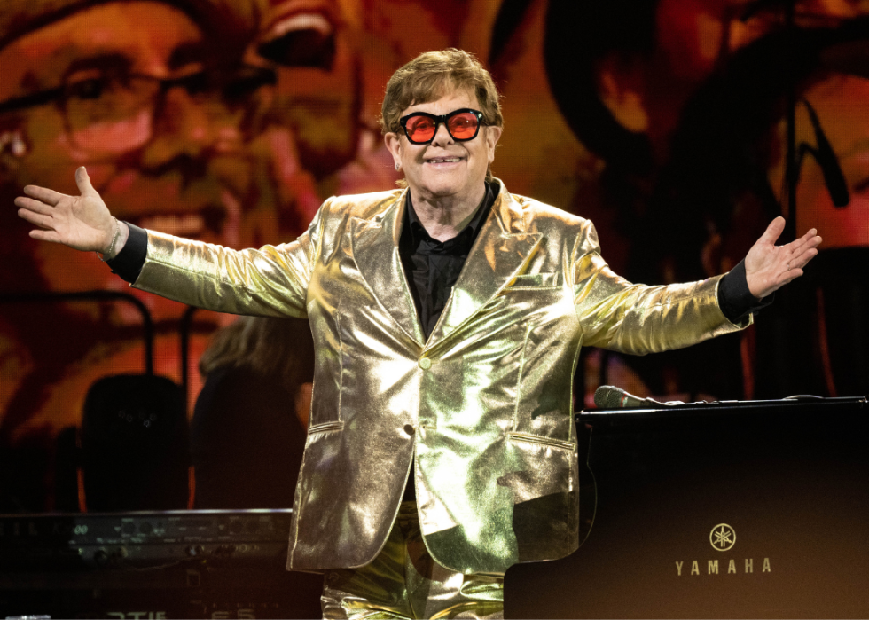 Sir Elton John performs at the Glastonbury Festival 2023.