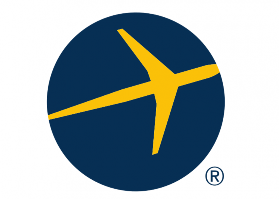 Navy-and-yellow Expedia plane logo.
