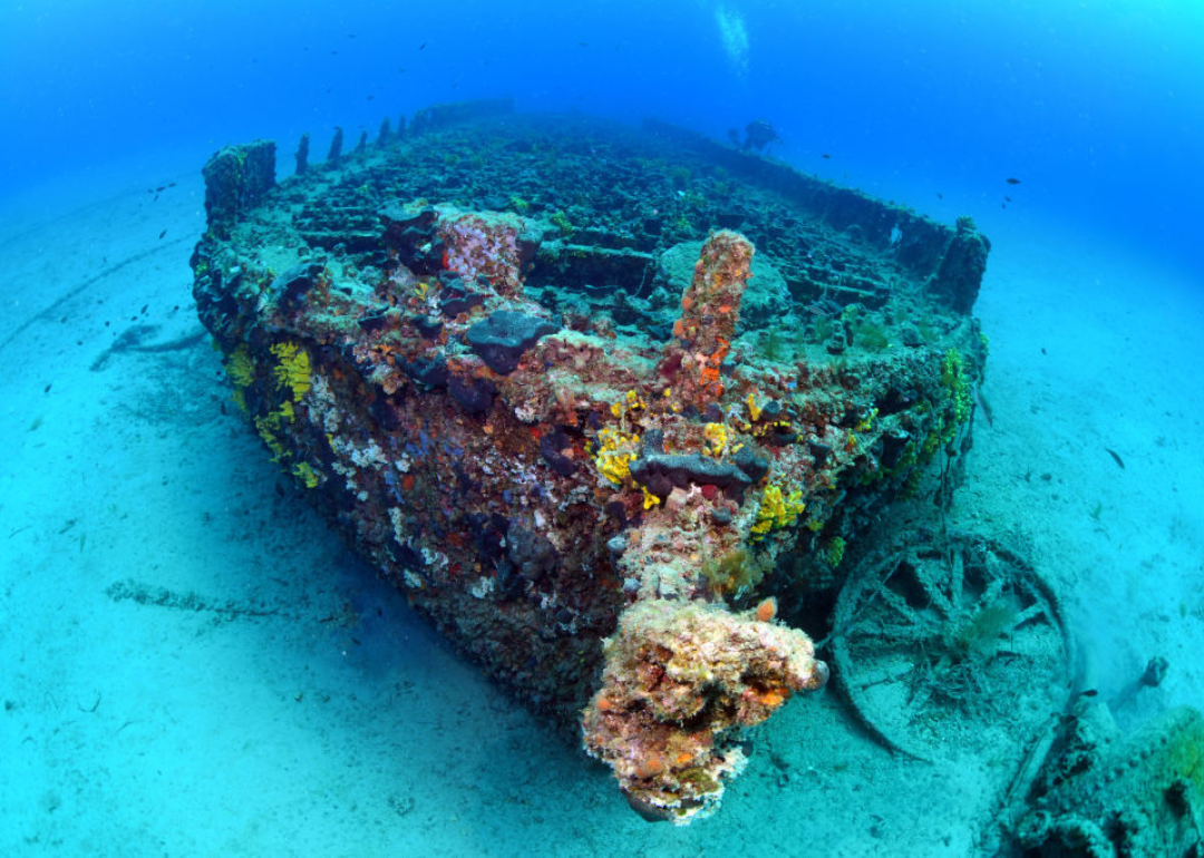 A barge near the wreck of the HMS Majestic.