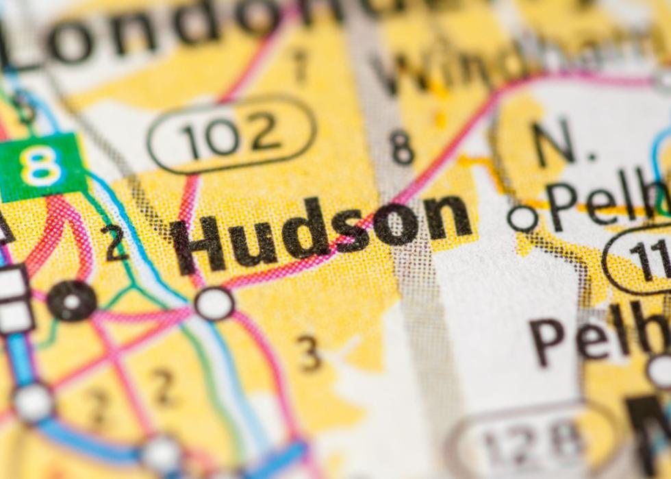 A map showing the location of Hudson.