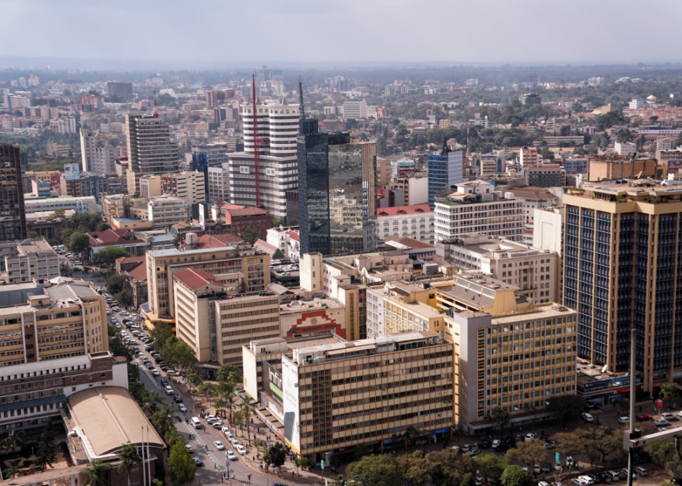 Aerial view of downtown Nairobi, Kenya.