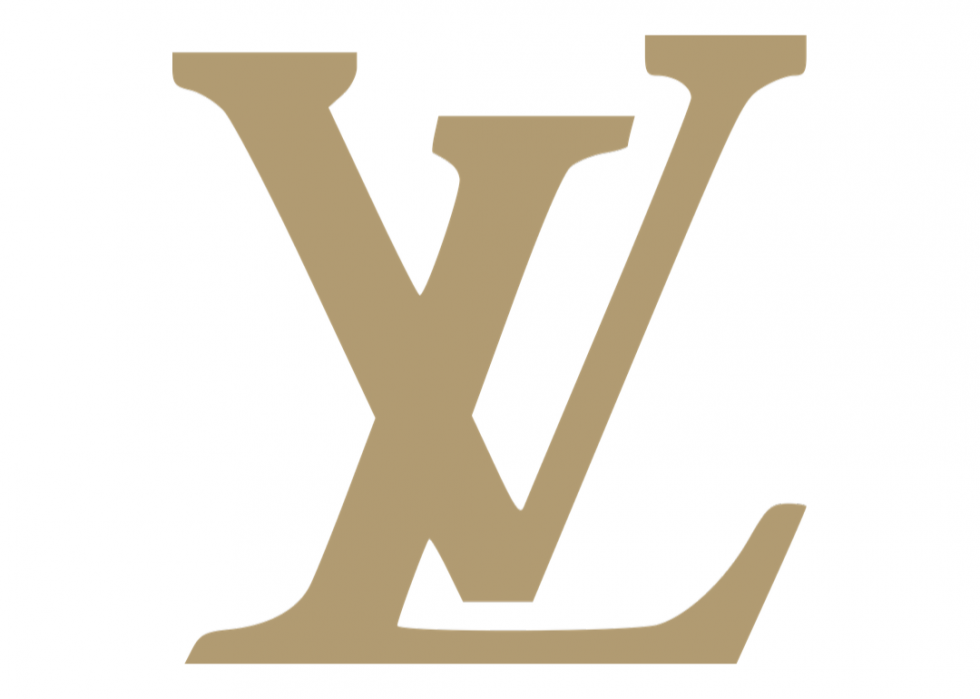 Gold Louis Vuitton logo.