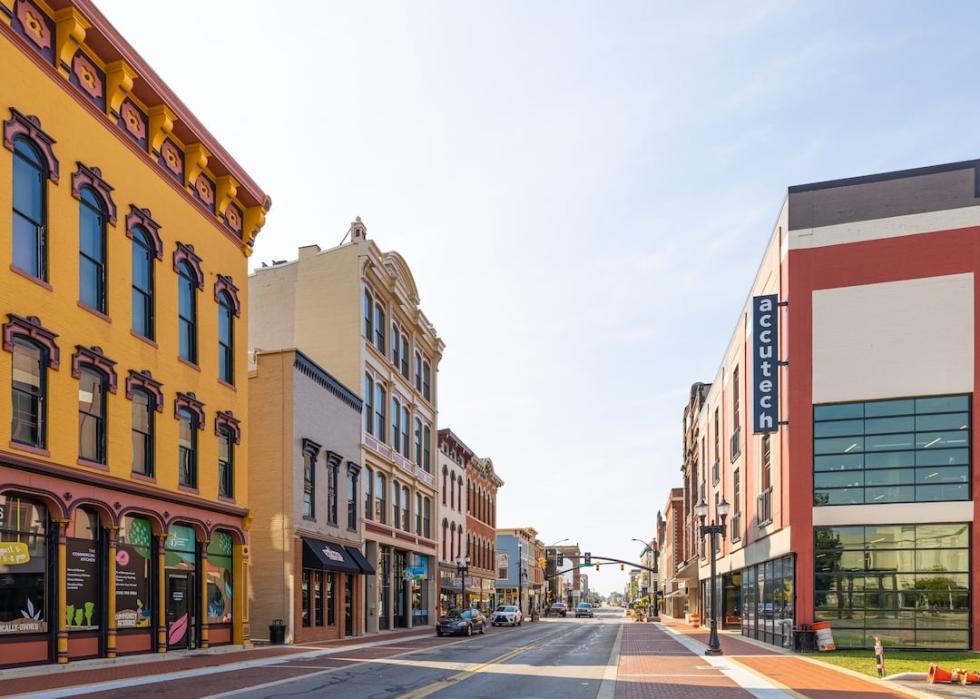 The business district on Walnut Street in Muncie, Indiana.