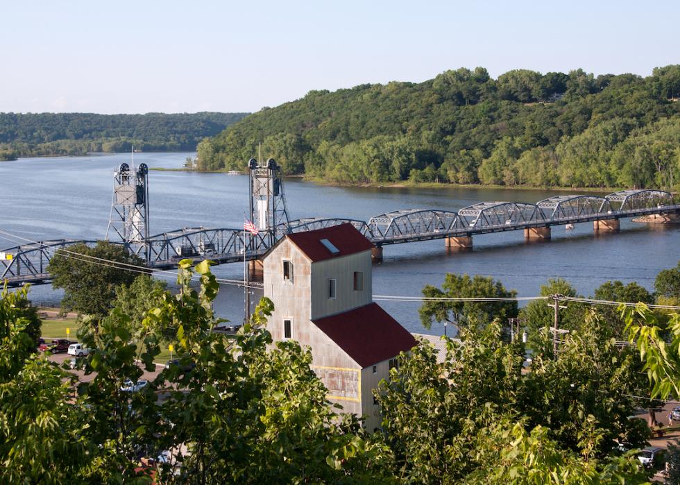 Looking down over the St. Croix River from Stillwater, Minnesota.