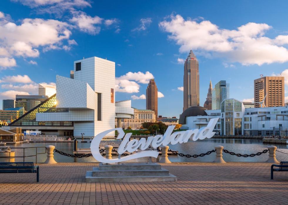 Downtown Cleveland skyline from the lakefront in Ohio.