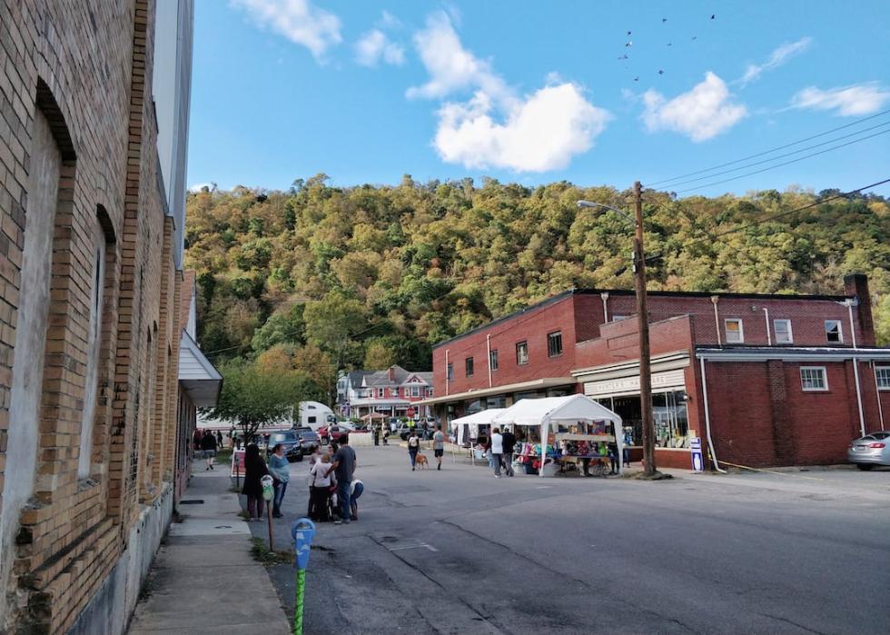 Apple Butter Festival booths in historic downtown Berkeley Springs, West Virginia.