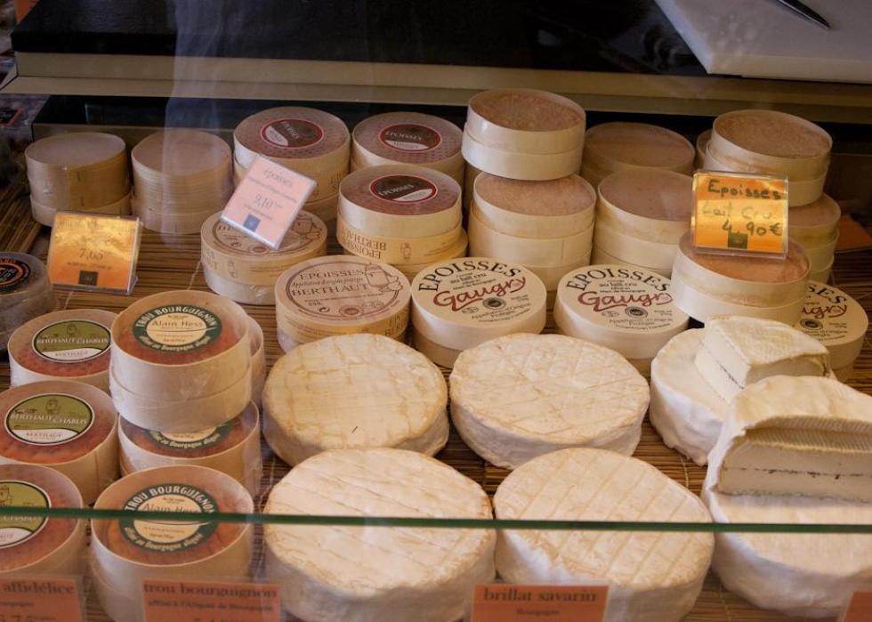 An assortment of cheeses.