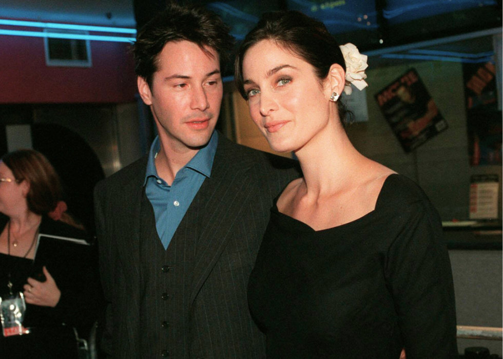 Keanu Reeves and Carrie Anne Moss attend the Australian Premiere of "The Matrix" in Sydney in 1999.