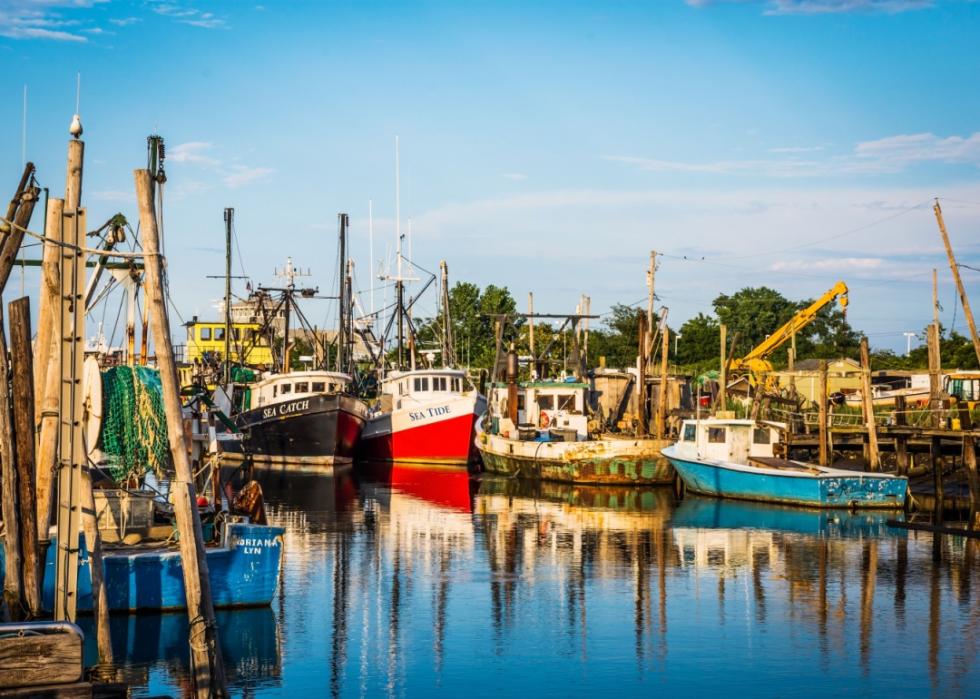 Commercial fishing boats on Shoal Harbor in Middletown.