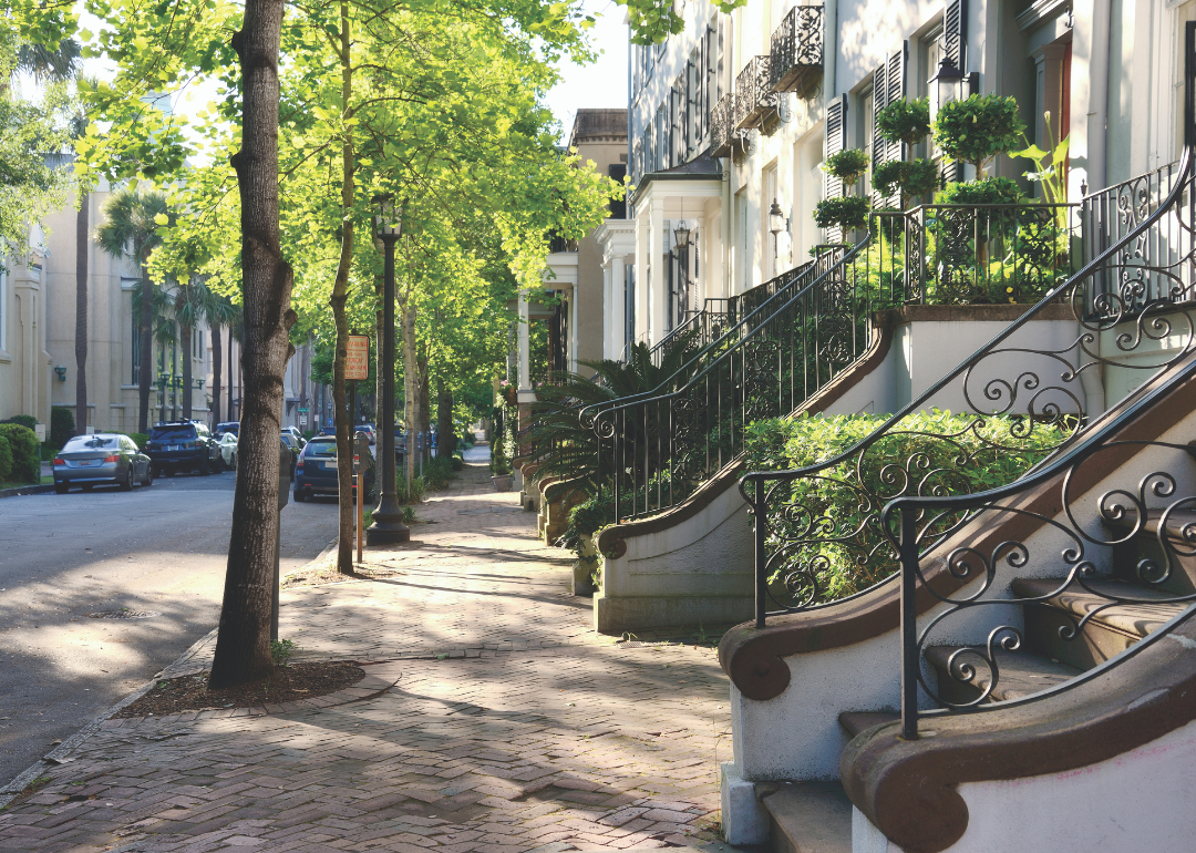 Row homes with ornate porches in Savannah.