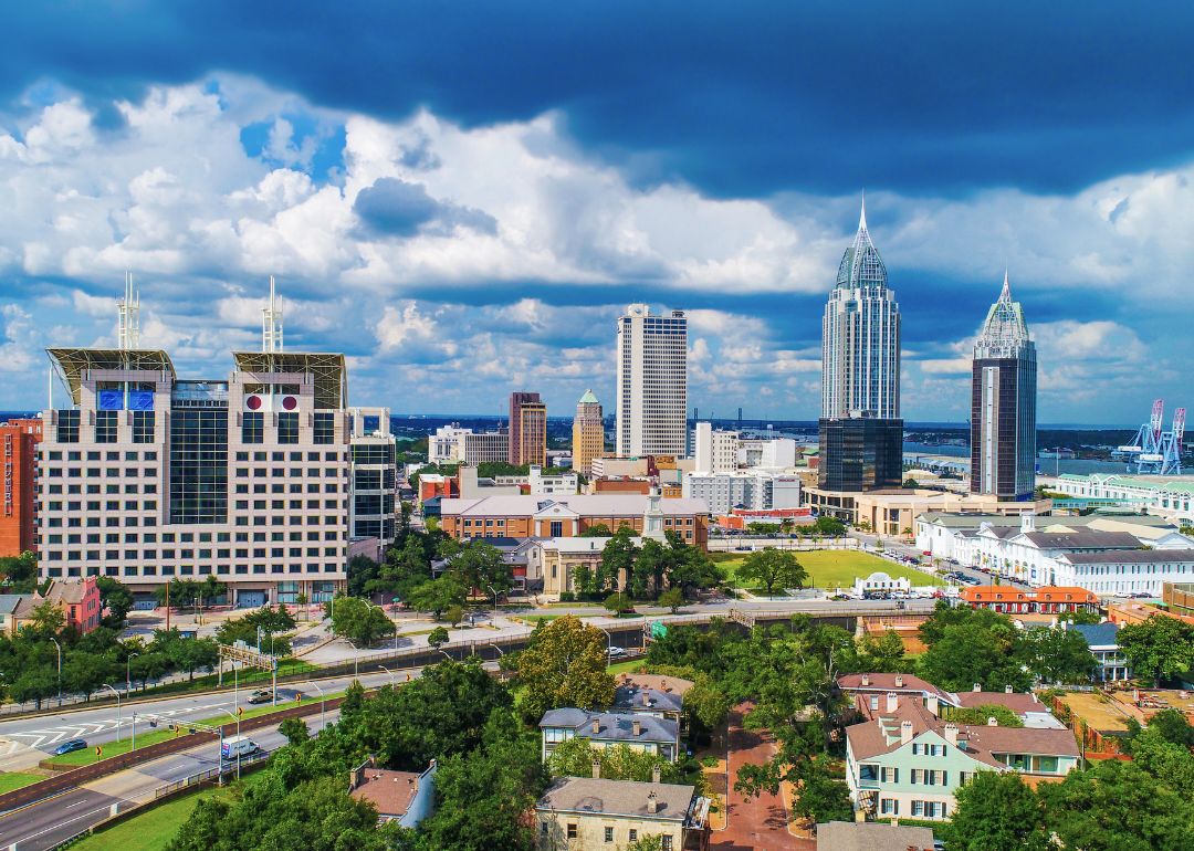 Aerial view of downtown Mobile.