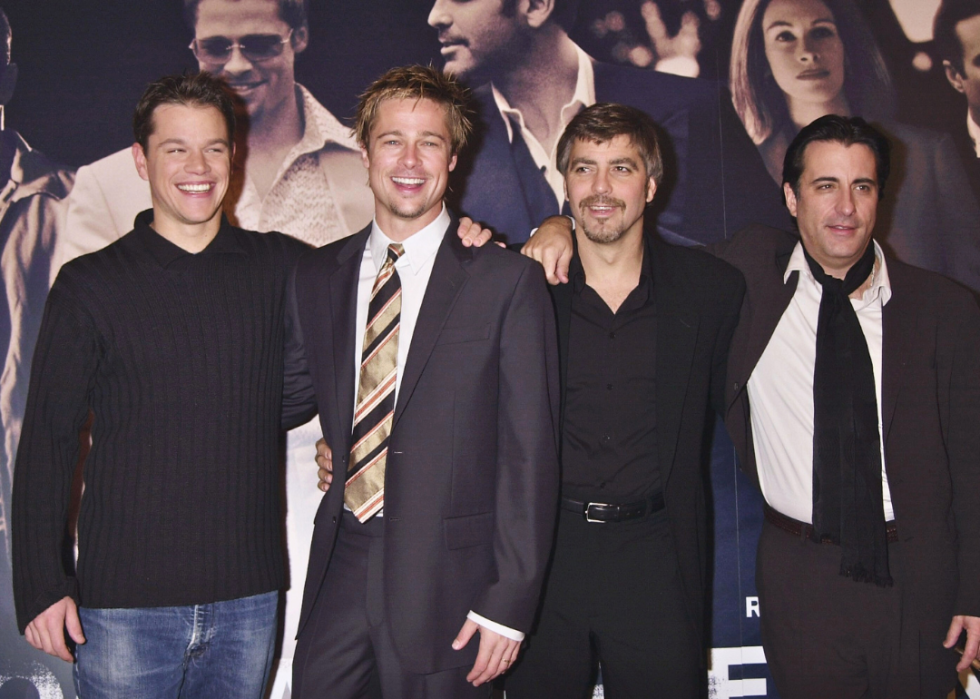 Matt Damon, Brad Pitt, George Clooney and Andy Garcia attend a screening of "Ocean's Eleven."