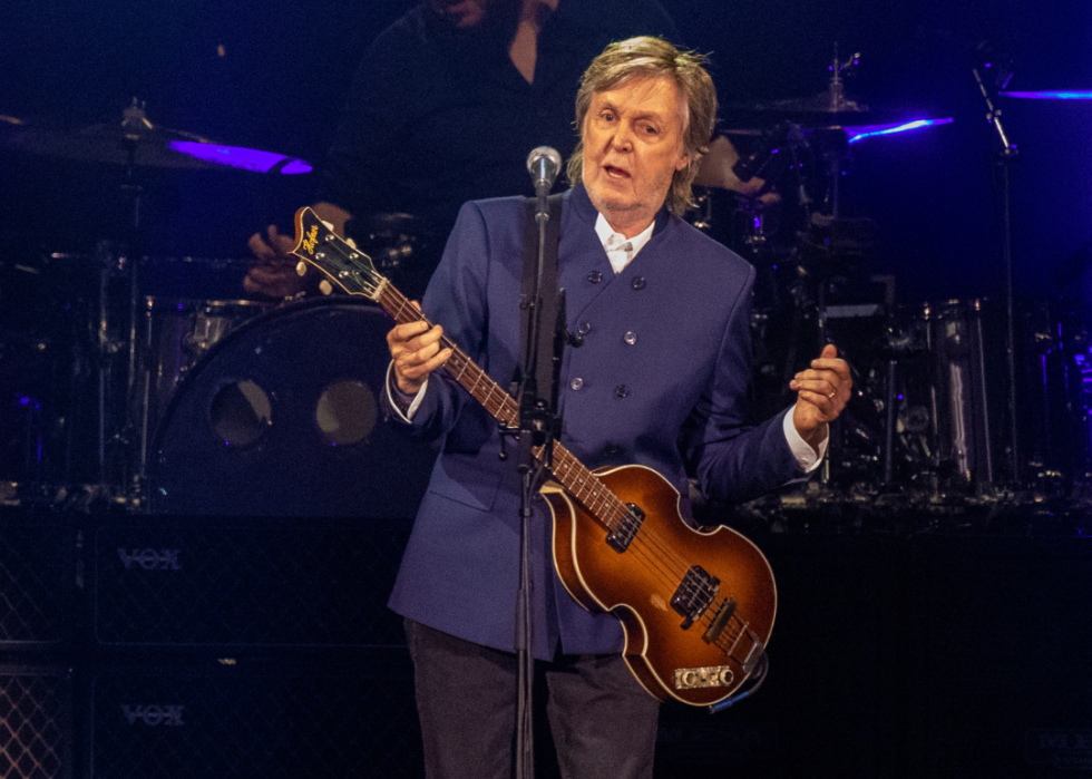 Paul McCartney and his band in concert in 2022 in Inglewood, California.