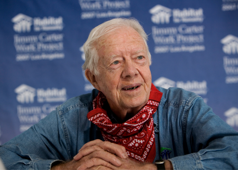 Jimmy Carter speaks to the media during a 2007 Habitat for Humanity' event.
