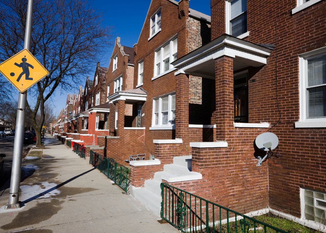 Brick row homes in Chicago.