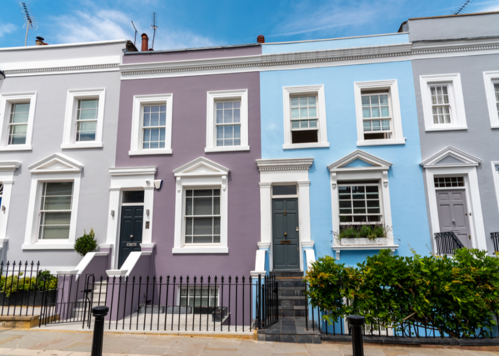 Four row houses on a residential street