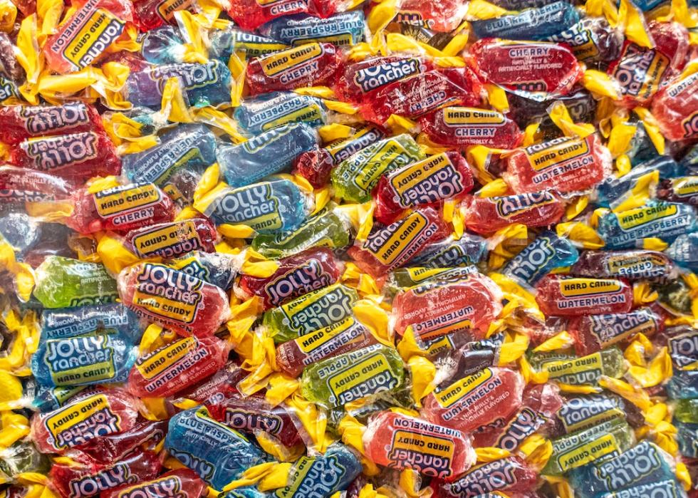 Colorful Jolly Rancher candy on display.