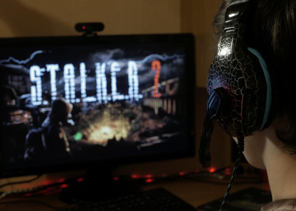 A person wearing headphones and playing S.T.A.L.K.E.R. 2.