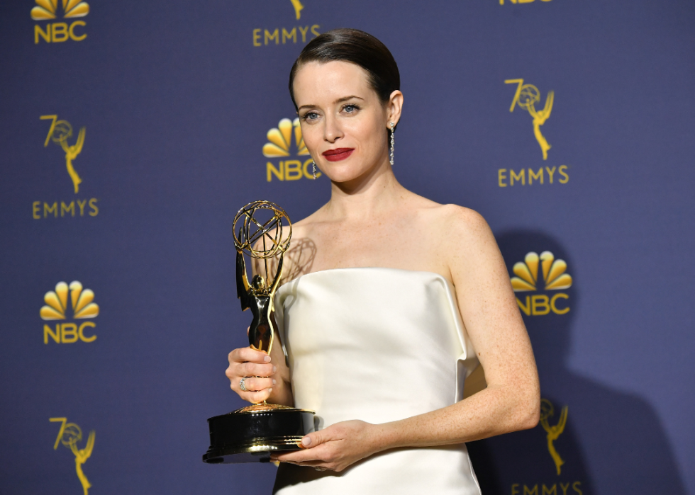 Claire Foy holds her Emmy award for Outstanding Lead Actress in a Drama Series in 'The Crown.' 