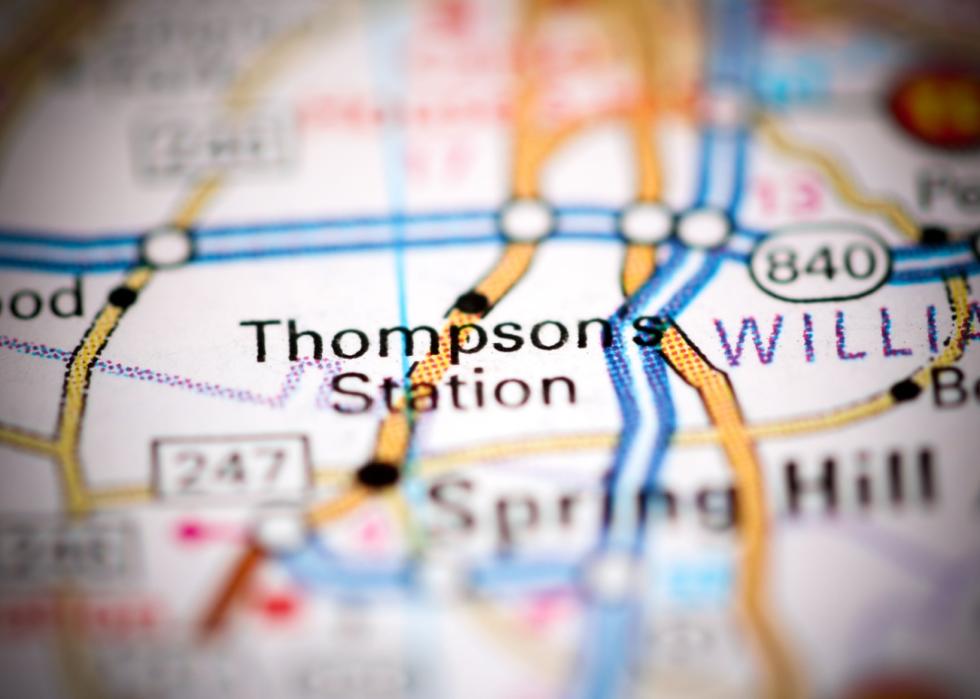 A map showing the location of Thompsons Station.