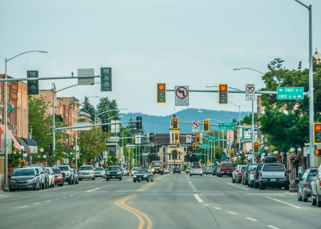 A street-level view of downtown Kalispell.