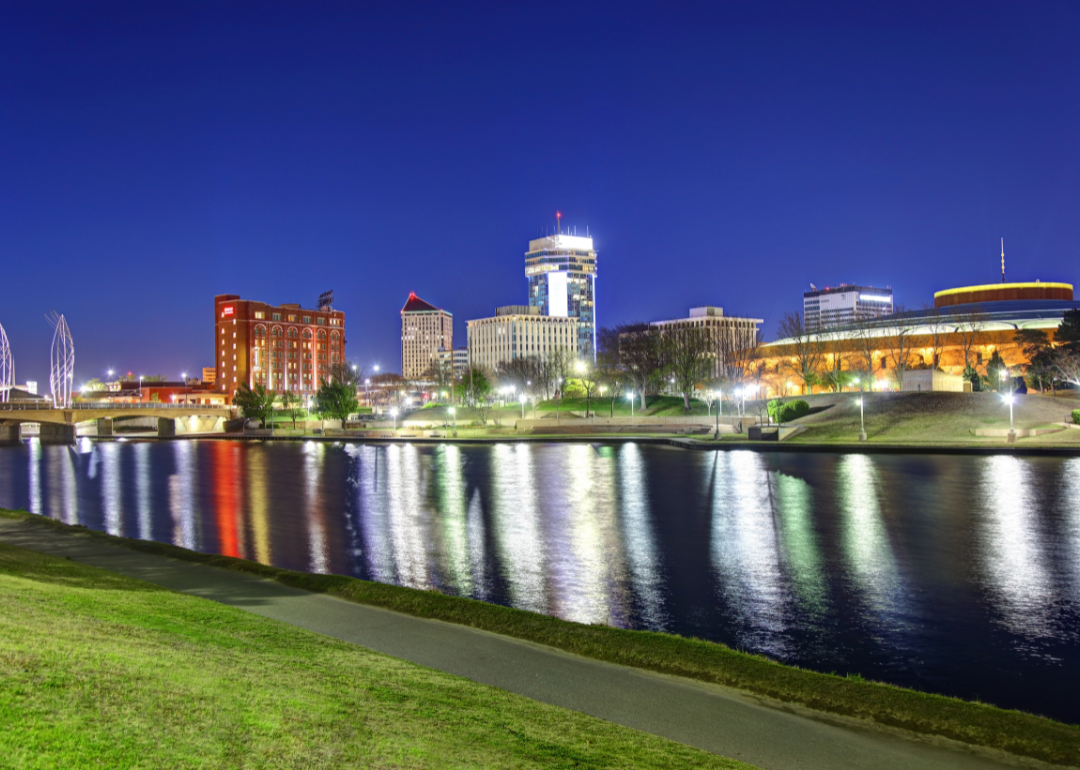 Wichita's skyline as seen at night.