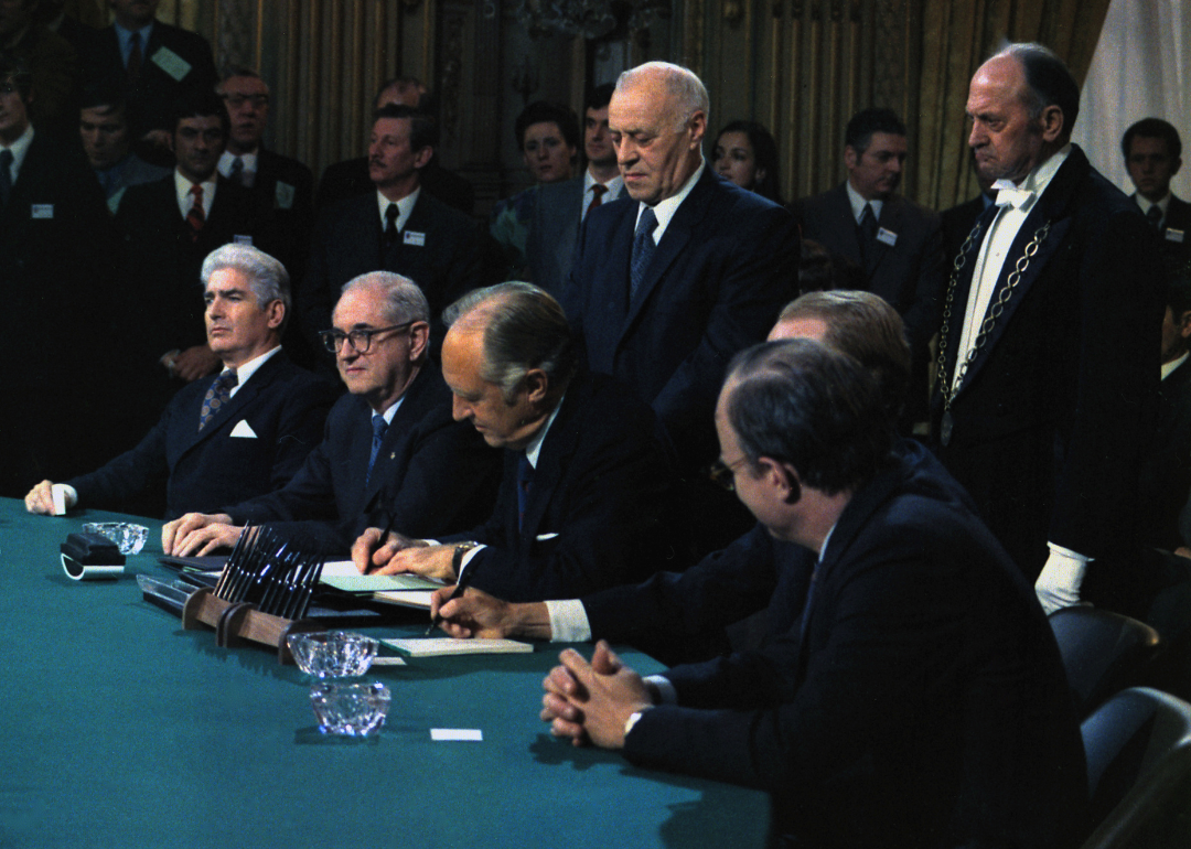 The US Delegation to the Paris Peace Accords signing the accord.