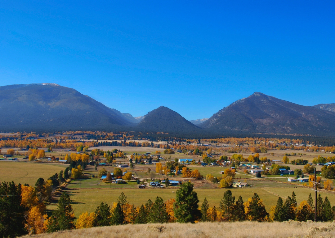 Blue skies above a rural village