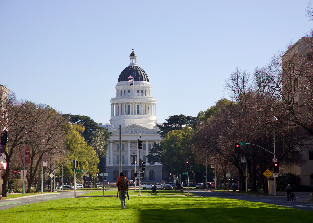 Capitol Mall in Sacramento on a sunny day.