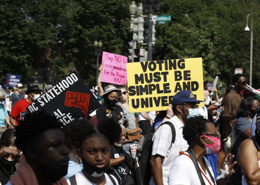 People marching for voters' rights in Washington, D.C.