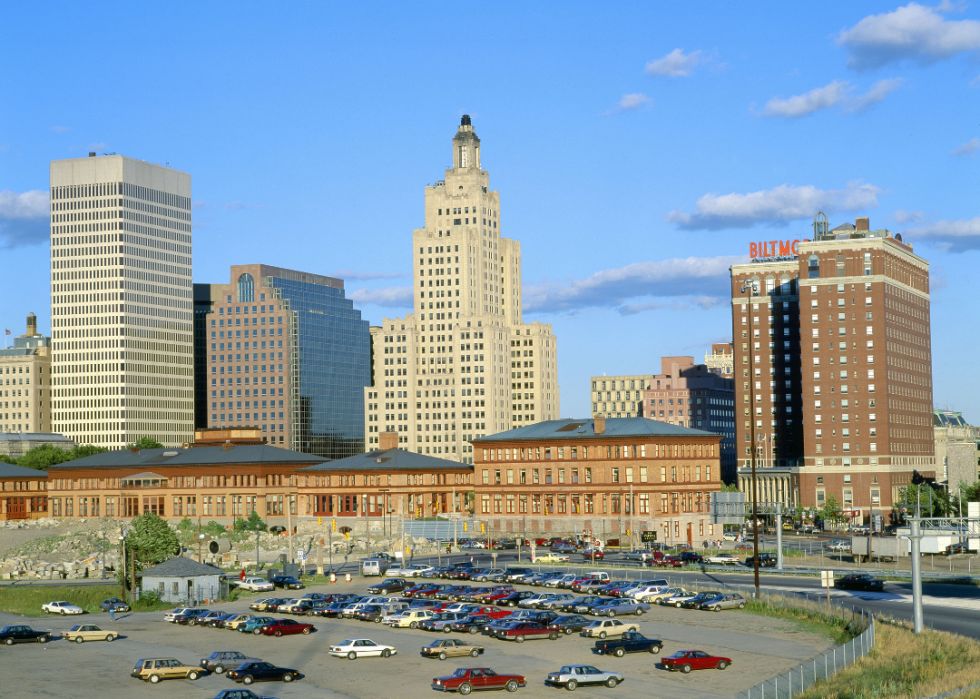 The Providence, Rhode Island, skyline with a parking lot in the foreground