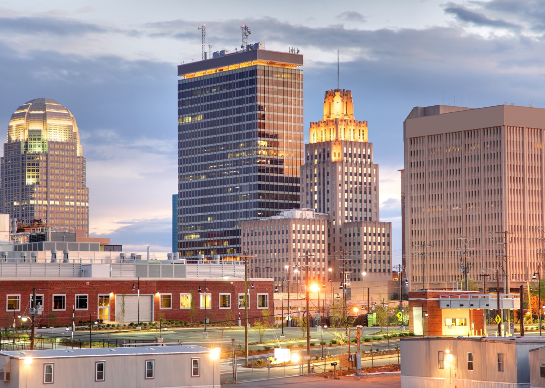 The skyline of Winston-Salem on a cloudy day.