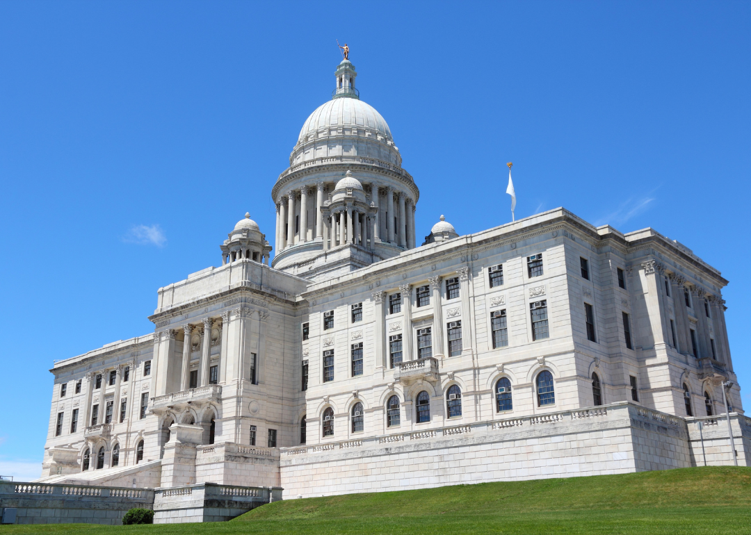 The Rhode Island State Capitol on a sunny day.