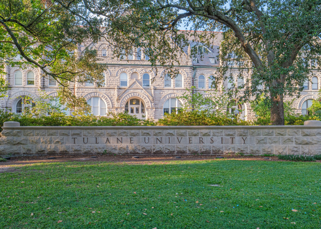 The Tulane University administration building and sign.