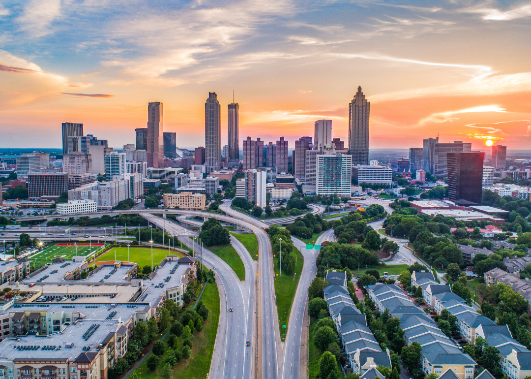 Downtown Atlanta's skyline at sunset.