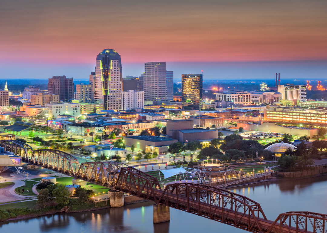 The skyline in Shreveport at night.