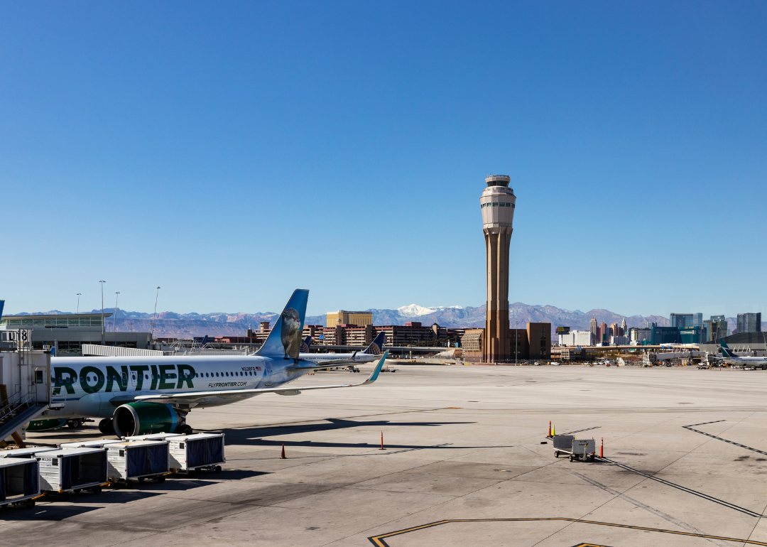 Ground operations on a Frontier Airlines plane at McCarran International Airport